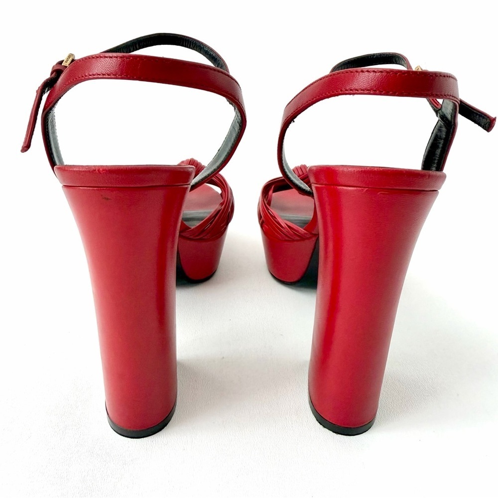 GUCCI | Red Leather Allie Knot Platform High Heels Sandals 39.5 - Picture 12 of 16